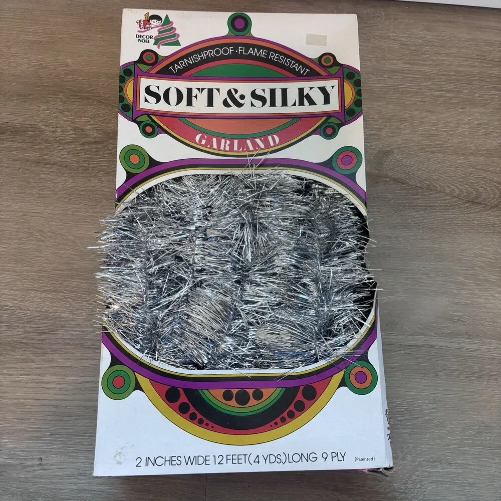 Vintage Decor Noel Soft & Silky Silver Tinsel Christmas Garland 12ft 9 Ply Retro